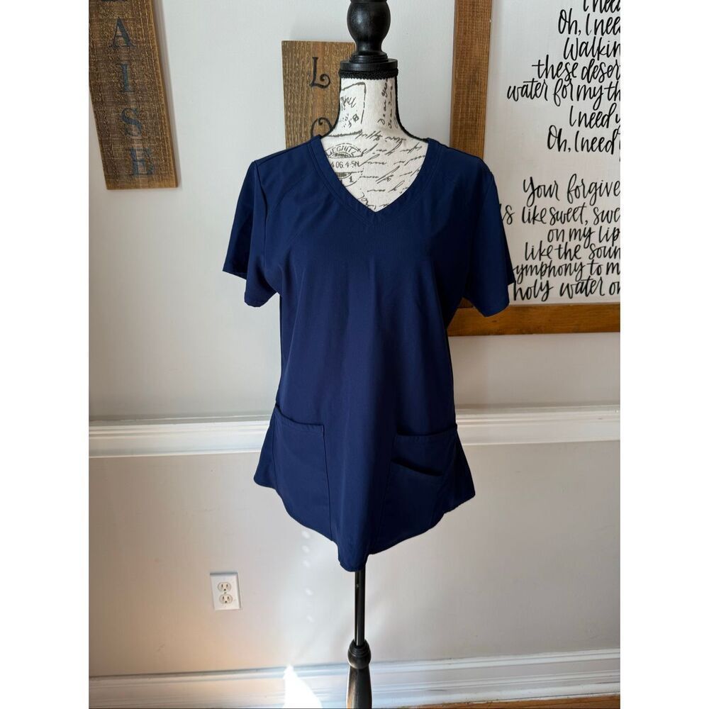 Skechers by Barco Women's V-Neck Short Sleeve Medical Scrub Top Navy Blue Medium